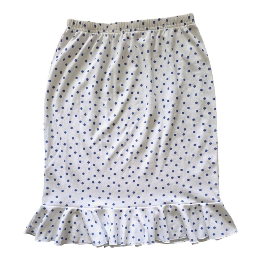 Retro 90s Weekenders White Blue Polka Dot Jersey Knit‎ Mini Trumpet Skirt